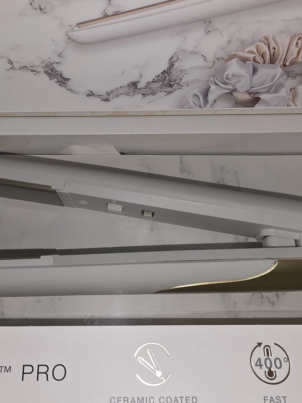Brookstone White and Gold Ceramic Hair Straightener